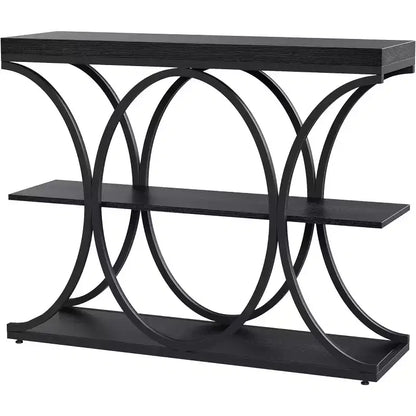 39 tables consoles étroites pour entrée, table de canapé industrielle à 3 niveaux avec base ronde en métal et étagères de rangement pour couloir, foyer
