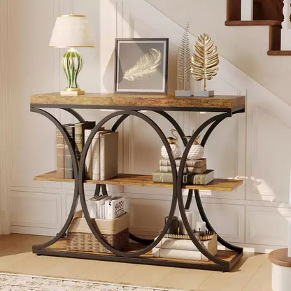 39 tables consoles étroites pour entrée, table de canapé industrielle à 3 niveaux avec base ronde en métal et étagères de rangement pour couloir, foyer