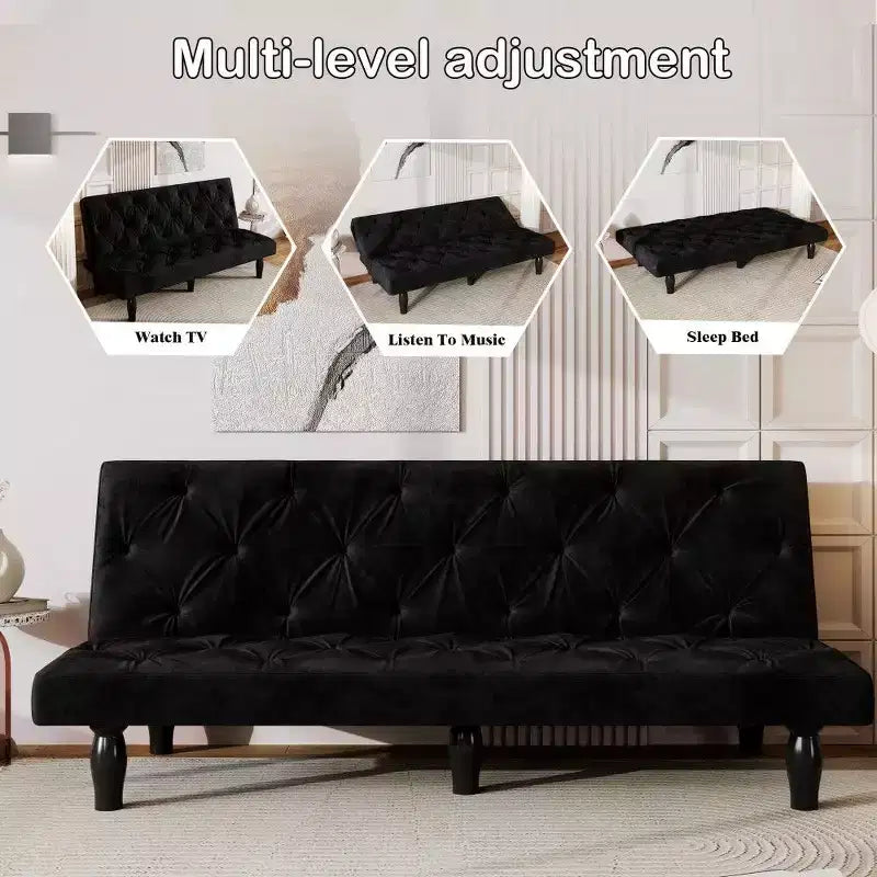 TUYOHW Canapé convertible peu encombrant de 168 cm, canapé-lit en velours avec cadre en bois robuste, causeuse réglable sur 3 positions pour salon