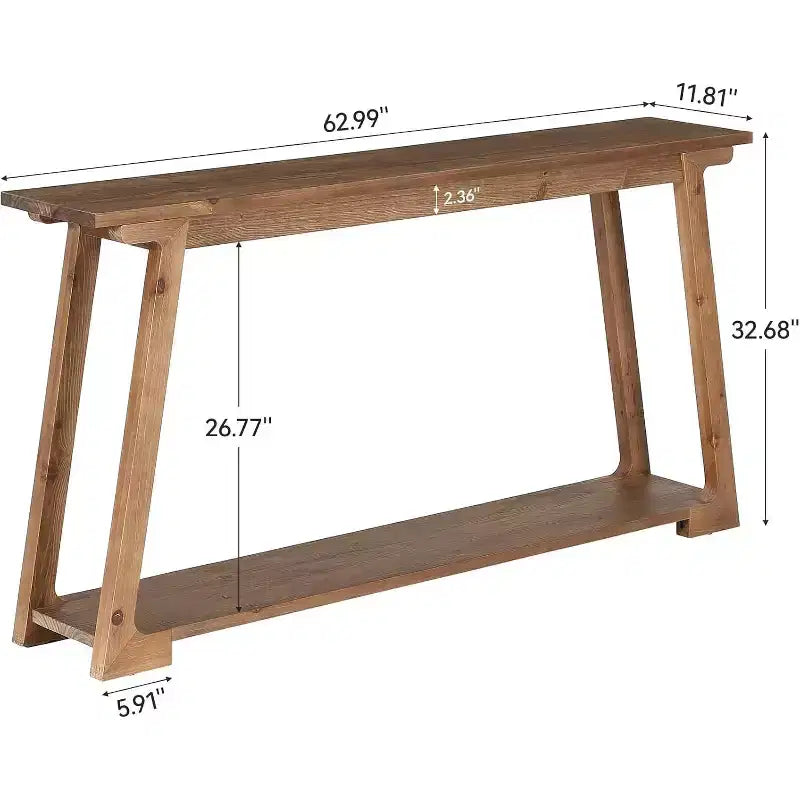 Console en bois massif Lantine de 63 pouces, table d'entrée à 2 niveaux, table basse étroite derrière le canapé pour le salon, le couloir