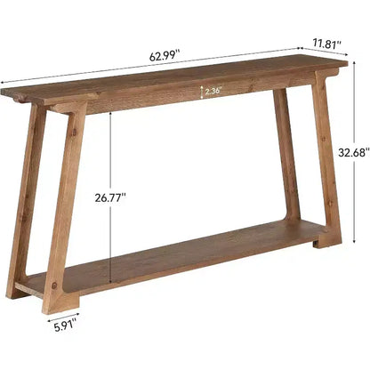 Console en bois massif Lantine de 63 pouces, table d'entrée à 2 niveaux, table basse étroite derrière le canapé pour le salon, le couloir
