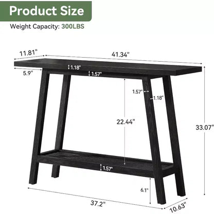 Table console à 2 niveaux en bois massif Lantine, Table d'entrée de 105 cm avec étagère de rangement, Table d'appoint étroite derrière le canapé pour couloir, foyer