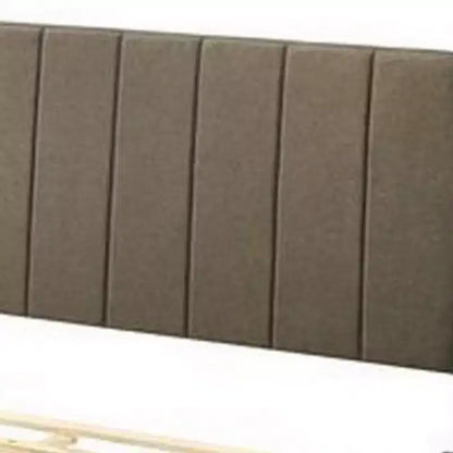 Lit plateforme Queen en bois Royal Hampton de 85 pouces, capitonnage à rainures, tissu marron taupe