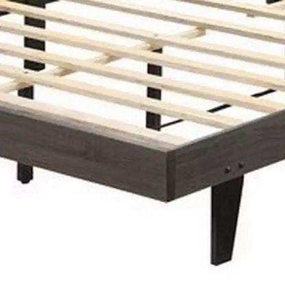 Lit plateforme Queen en bois Royal Hampton de 85 pouces, capitonnage à rainures, tissu marron taupe