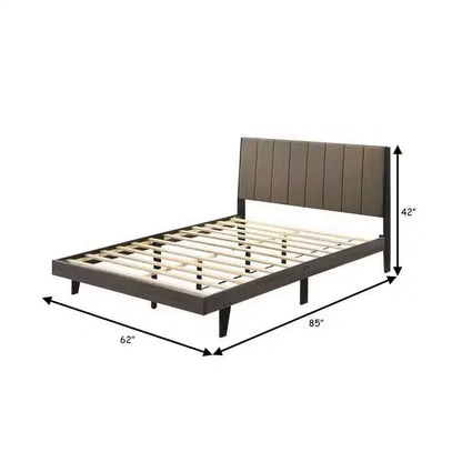 Lit plateforme Queen en bois Royal Hampton de 85 pouces, capitonnage à rainures, tissu marron taupe