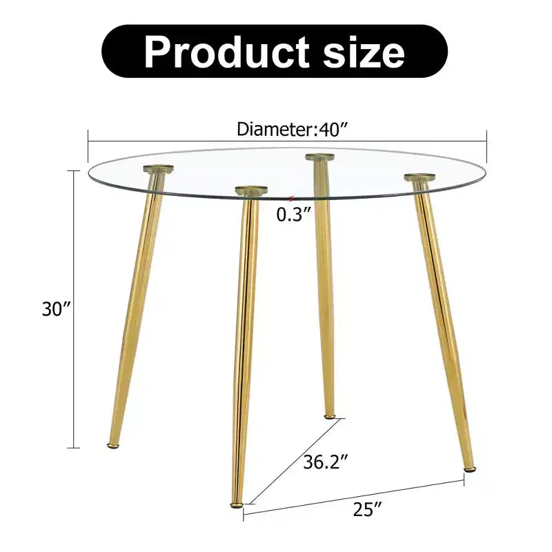 Table à manger ronde en verre, table de salle à manger circulaire moderne et minimaliste de 101,6 cm avec pieds en métal plaqué or pour cuisine salle à manger, doré