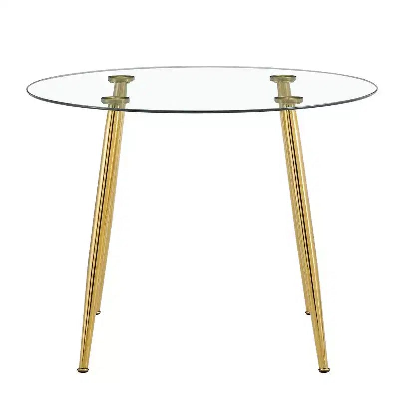 Table à manger ronde en verre, table de salle à manger circulaire moderne et minimaliste de 101,6 cm avec pieds en métal plaqué or pour cuisine salle à manger, doré