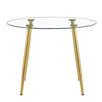 Table à manger ronde en verre, table de salle à manger circulaire moderne et minimaliste de 101,6 cm avec pieds en métal plaqué or pour cuisine salle à manger, doré