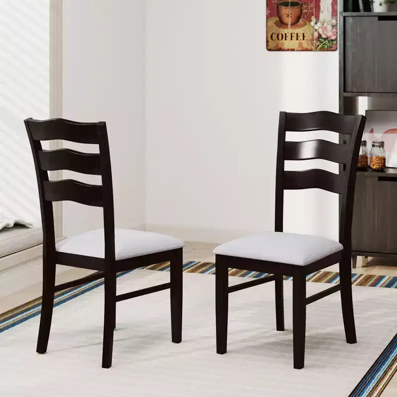 Costway Lot de 2 chaises de salle à manger en tissu, pieds en bois d'hévéa, assise rembourrée, dossier ondulé, sans accoudoirs