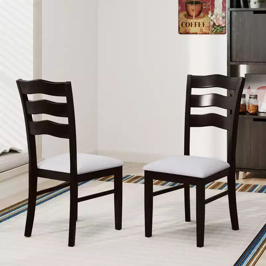 Costway Lot de 2 chaises de salle à manger en tissu, pieds en bois d'hévéa, assise rembourrée, dossier ondulé, sans accoudoirs