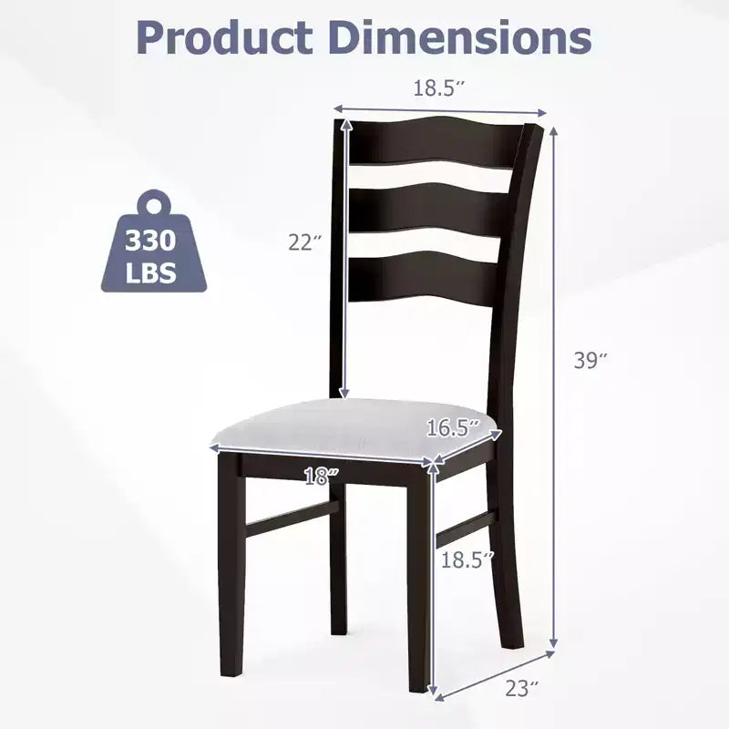 Costway Lot de 2 chaises de salle à manger en tissu, pieds en bois d'hévéa, assise rembourrée, dossier ondulé, sans accoudoirs
