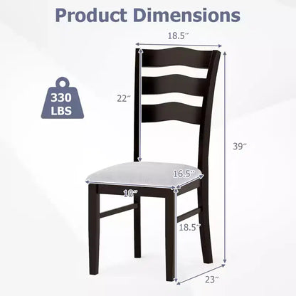 Costway Lot de 2 chaises de salle à manger en tissu, pieds en bois d'hévéa, assise rembourrée, dossier ondulé, sans accoudoirs