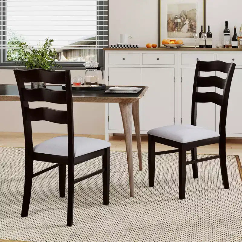 Costway Lot de 2 chaises de salle à manger en tissu, pieds en bois d'hévéa, assise rembourrée, dossier ondulé, sans accoudoirs