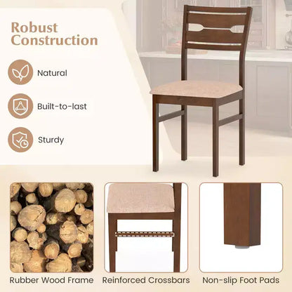 Costway Lot de 4 chaises de salle à manger avec cadre en bois d'hévéa, assise rembourrée et dossier incurvé