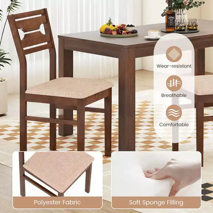 Costway Lot de 4 chaises de salle à manger avec cadre en bois d'hévéa, assise rembourrée et dossier incurvé