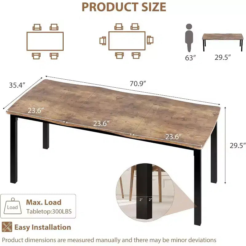 Une table de salle à manger de 6 à 10 personnes, avec un cadre en métal, imperméable et résistante aux rayures, adaptée aux salles à manger et aux bureaux.