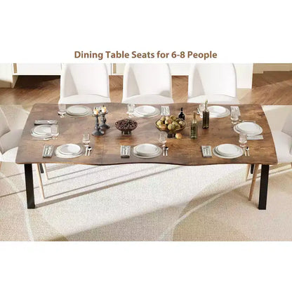 Une table de salle à manger de 6 à 10 personnes, avec un cadre en métal, imperméable et résistante aux rayures, adaptée aux salles à manger et aux bureaux.