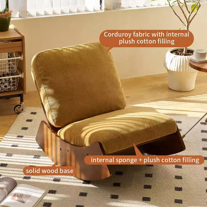 Fauteuil à bascule planeur confortable Rembourrage Fauteuil planeur Cadre en bois massif Plusieurs réglages Fauteuil de lecture d'appoint