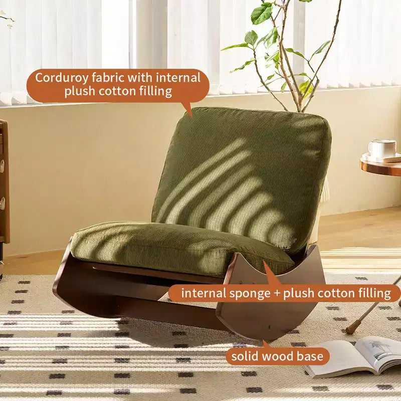 Fauteuil à bascule planeur confortable Rembourrage Fauteuil planeur Cadre en bois massif Plusieurs réglages Fauteuil de lecture d'appoint