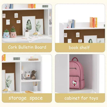 Ensemble bureau et chaise pour enfant avec rangement, table d'apprentissage ergonomique pour tout-petit avec étagère, bois composite, 3-8 ans