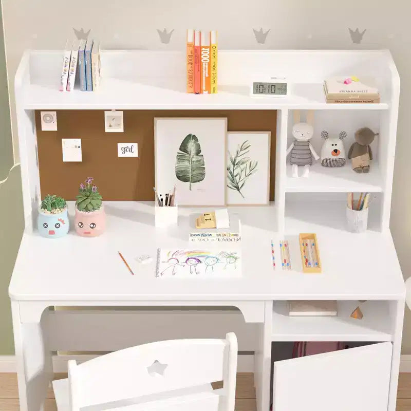 Ensemble bureau et chaise pour enfant avec rangement, table d'apprentissage ergonomique pour tout-petit avec étagère, bois composite, 3-8 ans
