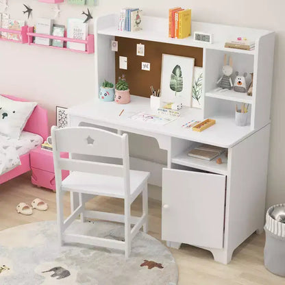 Ensemble bureau et chaise pour enfant avec rangement, table d'apprentissage ergonomique pour tout-petit avec étagère, bois composite, 3-8 ans