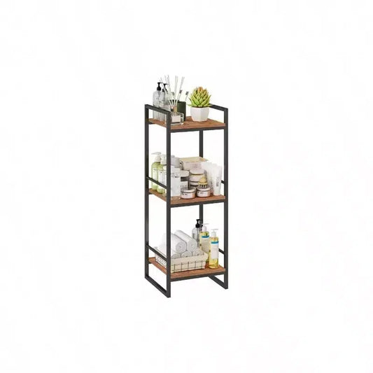 3 Tier Bathroom Storage Open Shelf Freestanding Metal Corner Rack Rustic Brown for Bathroom Kitchen Living Room Hallway