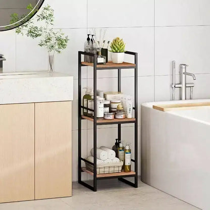 Étagère de Rangement 3 Niveaux Salle de Bain Étagère Ouverte Autoportante en Métal Meuble d'Angle Marron Rustique pour Salle de Bain Cuisine Salon Couloir
