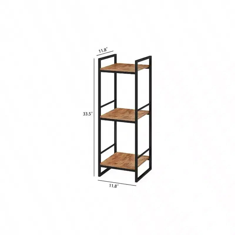 Étagère de Rangement 3 Niveaux Salle de Bain Étagère Ouverte Autoportante en Métal Meuble d'Angle Marron Rustique pour Salle de Bain Cuisine Salon Couloir