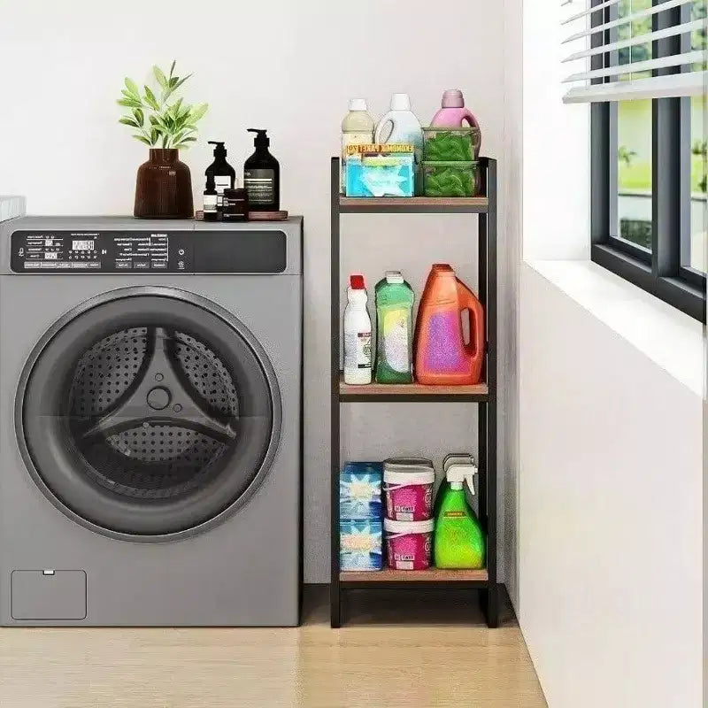 Étagère de Rangement 3 Niveaux Salle de Bain Étagère Ouverte Autoportante en Métal Meuble d'Angle Marron Rustique pour Salle de Bain Cuisine Salon Couloir