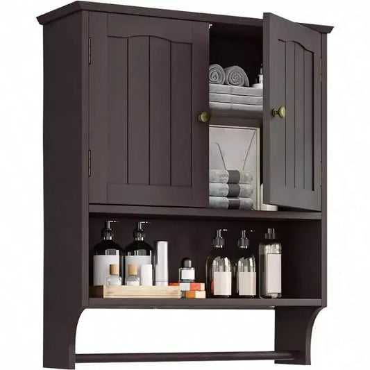 Bathroom Cabinet Wall Mount with 2 Doors Adjustable Shelf Wooden Over Toilet Storage White Modern Design Space Saving