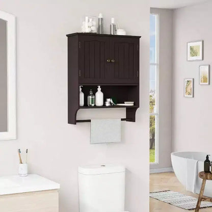 Armoire de salle de bain murale avec 2 portes et étagère réglable en bois, rangement au-dessus des toilettes, design moderne blanc, gain de place