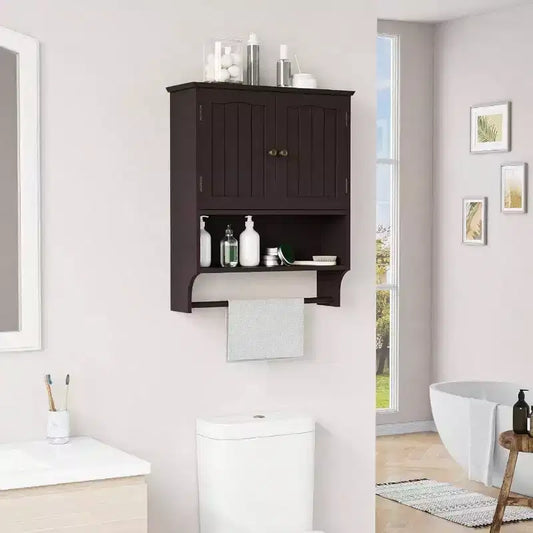 Armoire de salle de bain murale avec 2 portes et étagère réglable en bois, rangement au-dessus des toilettes, design moderne blanc, gain de place