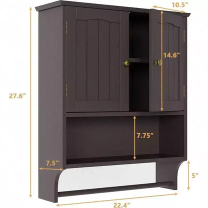 Armoire de salle de bain murale avec 2 portes et étagère réglable en bois, rangement au-dessus des toilettes, design moderne blanc, gain de place