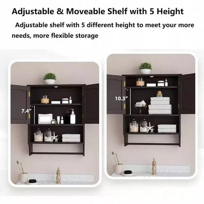 Armoire de salle de bain murale avec 2 portes et étagère réglable en bois, rangement au-dessus des toilettes, design moderne blanc, gain de place