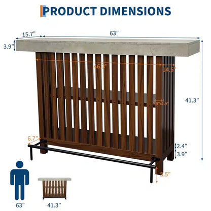 63 Grande unité de bar à domicile, table de pub haute de 2 niveaux pour îlot de cuisine avec repose-pieds, table de pub moderne pour salle à manger, bistro, salon
