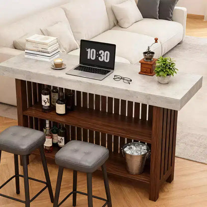 63 Grande unité de bar à domicile, table de pub haute de 2 niveaux pour îlot de cuisine avec repose-pieds, table de pub moderne pour salle à manger, bistro, salon