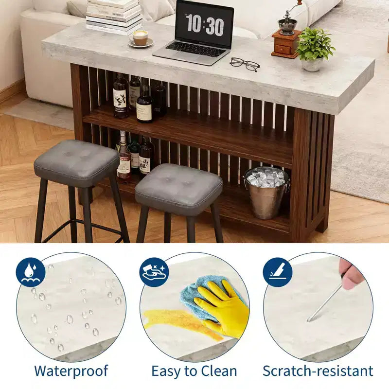 63 Grande unité de bar à domicile, table de pub haute de 2 niveaux pour îlot de cuisine avec repose-pieds, table de pub moderne pour salle à manger, bistro, salon