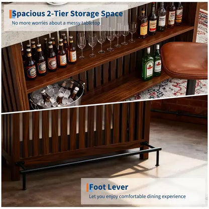 63 Grande unité de bar à domicile, table de pub haute de 2 niveaux pour îlot de cuisine avec repose-pieds, table de pub moderne pour salle à manger, bistro, salon