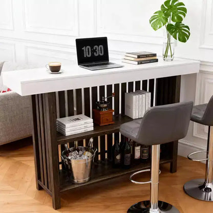 63 Grande unité de bar à domicile, table de pub haute de 2 niveaux pour îlot de cuisine avec repose-pieds, table de pub moderne pour salle à manger, bistro, salon