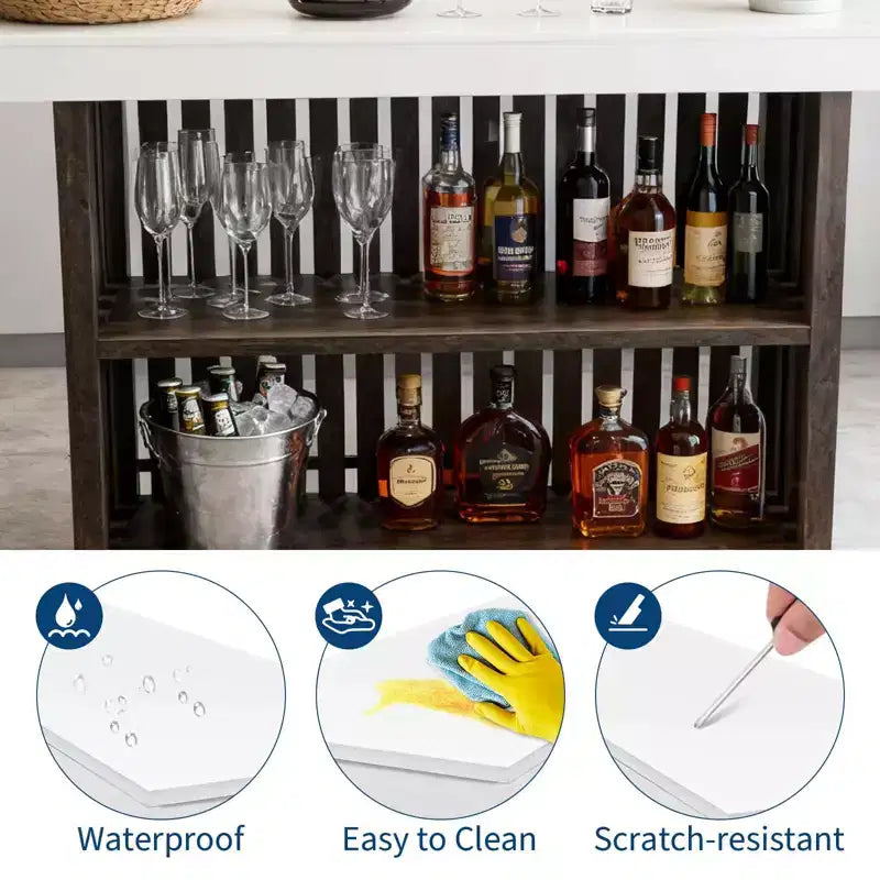 63 Grande unité de bar à domicile, table de pub haute de 2 niveaux pour îlot de cuisine avec repose-pieds, table de pub moderne pour salle à manger, bistro, salon