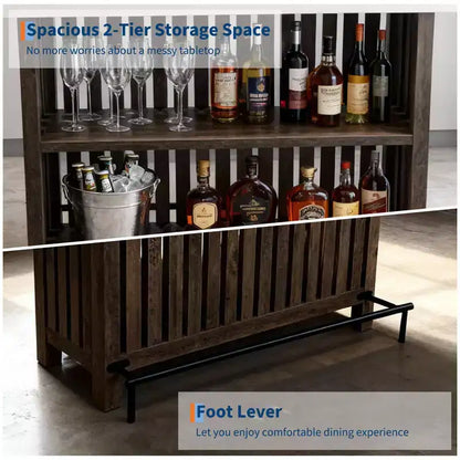 63 Grande unité de bar à domicile, table de pub haute de 2 niveaux pour îlot de cuisine avec repose-pieds, table de pub moderne pour salle à manger, bistro, salon