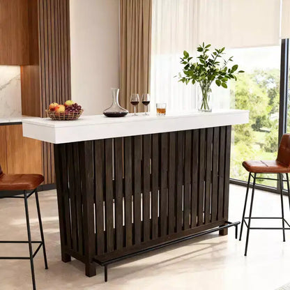 63 Grande unité de bar à domicile, table de pub haute de 2 niveaux pour îlot de cuisine avec repose-pieds, table de pub moderne pour salle à manger, bistro, salon