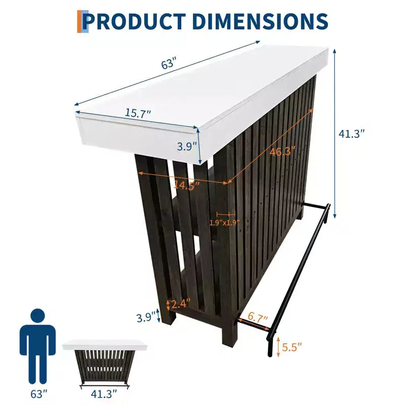 63 Grande unité de bar à domicile, table de pub haute de 2 niveaux pour îlot de cuisine avec repose-pieds, table de pub moderne pour salle à manger, bistro, salon