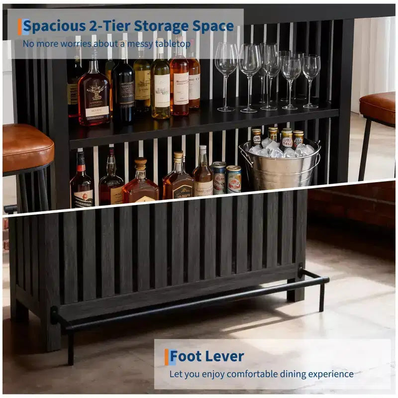 63 Grande unité de bar à domicile, table de pub haute de 2 niveaux pour îlot de cuisine avec repose-pieds, table de pub moderne pour salle à manger, bistro, salon