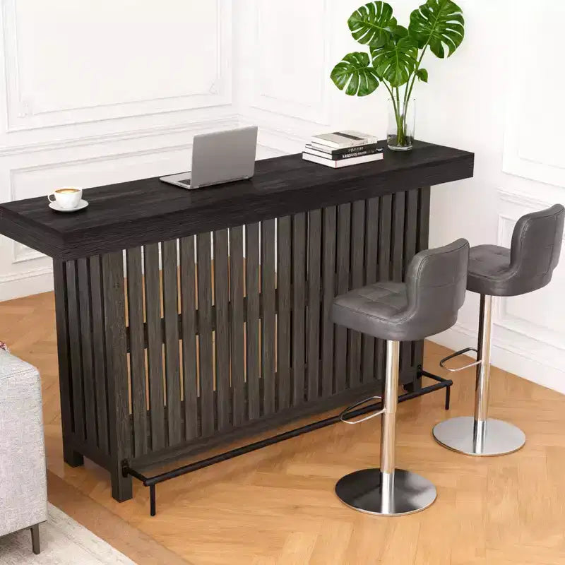 63 Grande unité de bar à domicile, table de pub haute de 2 niveaux pour îlot de cuisine avec repose-pieds, table de pub moderne pour salle à manger, bistro, salon