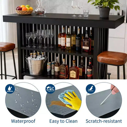 63 Grande unité de bar à domicile, table de pub haute de 2 niveaux pour îlot de cuisine avec repose-pieds, table de pub moderne pour salle à manger, bistro, salon