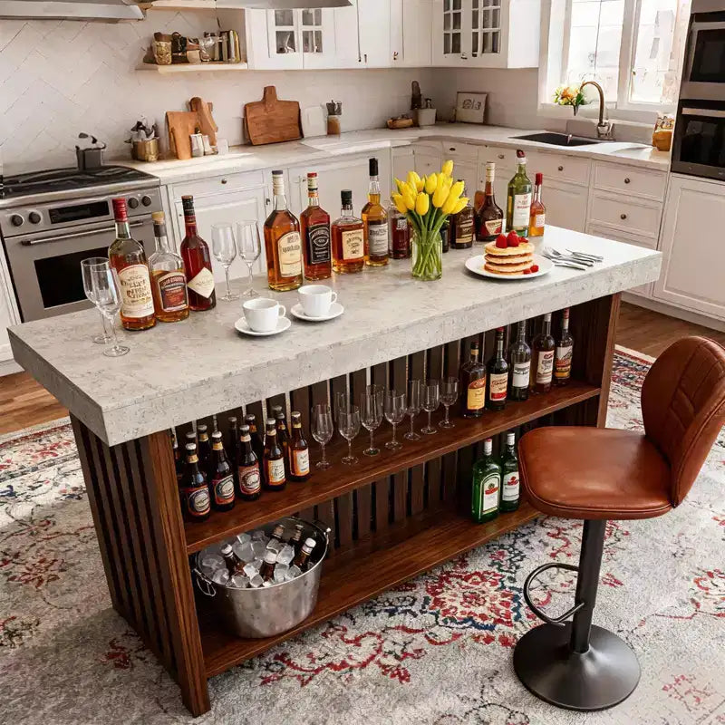 63 Grande unité de bar à domicile, table de pub haute de 2 niveaux pour îlot de cuisine avec repose-pieds, table de pub moderne pour salle à manger, bistro, salon