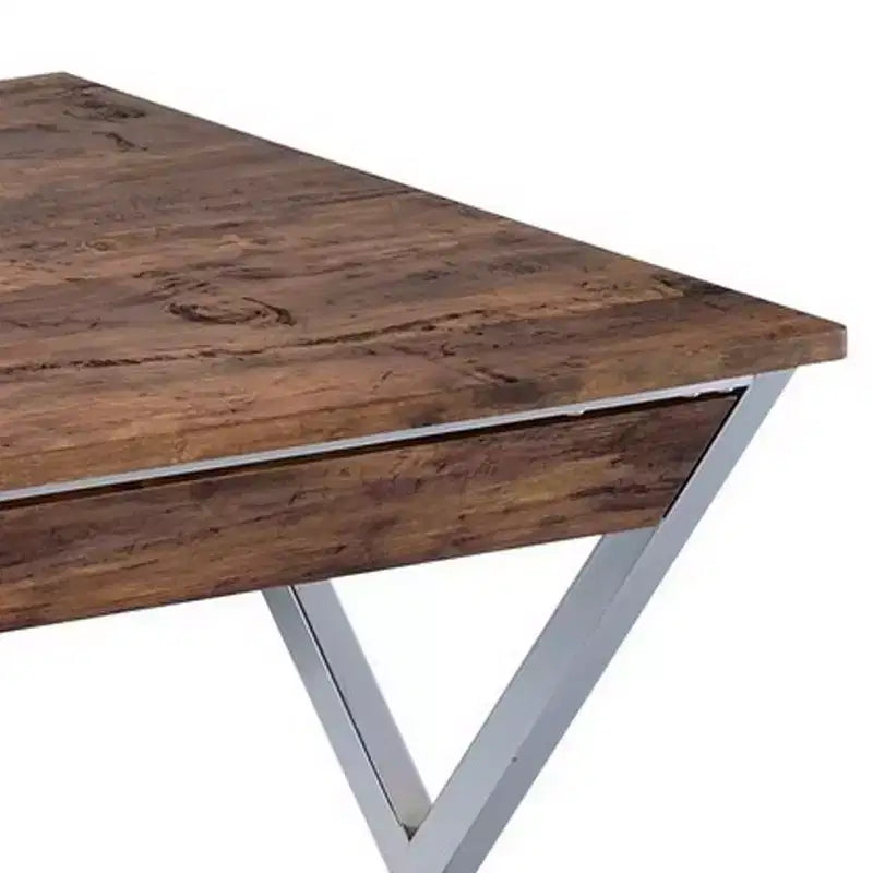 Bureau d'ordinateur moderne Royal Hampton de 91 cm, 2 tiroirs, base en X, bois, chêne, chrome