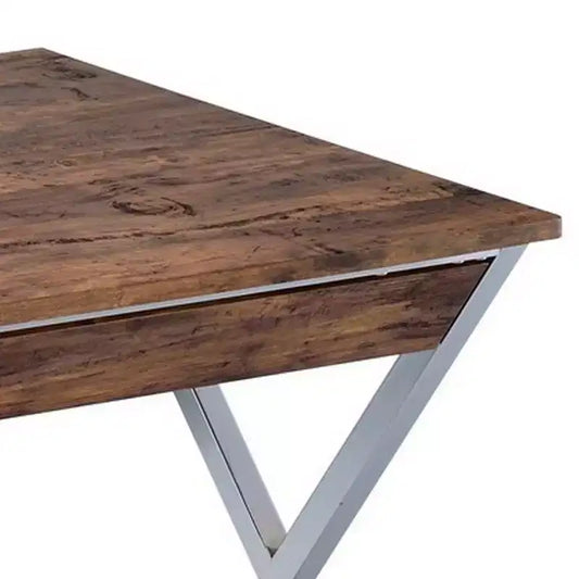 Bureau d'ordinateur moderne Royal Hampton de 91 cm, 2 tiroirs, base en X, bois, chêne, chrome